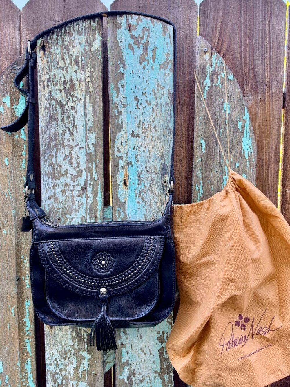 Patricia Nash Black Leather 10th Anniversary Shoulder Bag